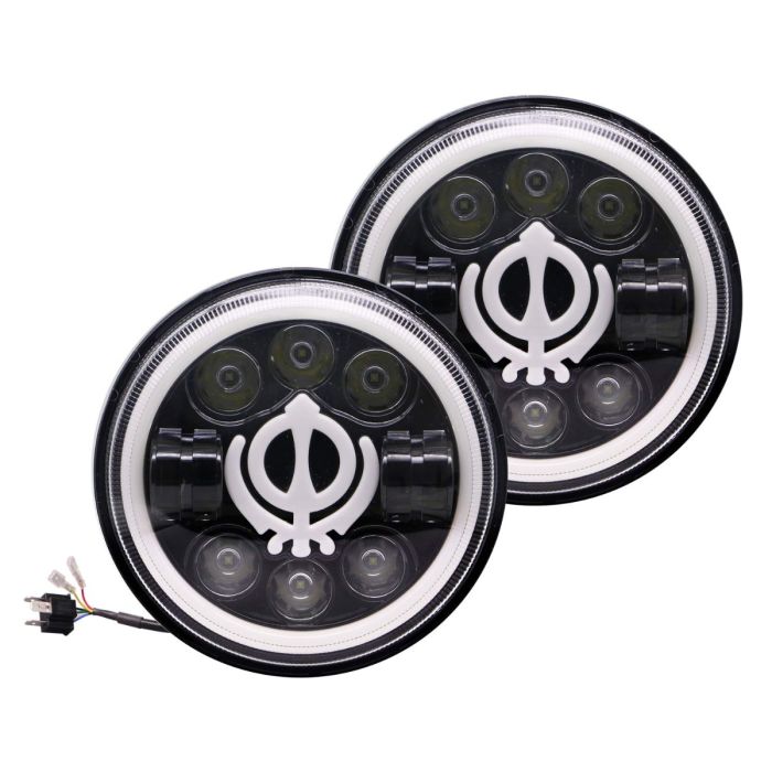 Allextreme EX7WH04 75W Round White LED Headlight with Hi/Low Beam White & Yellow Angel Eye Lamp 7-Inch Full Ring Light Compatible with Bullet Harley Davidson Jeep Wrangler- (Pack of 2)