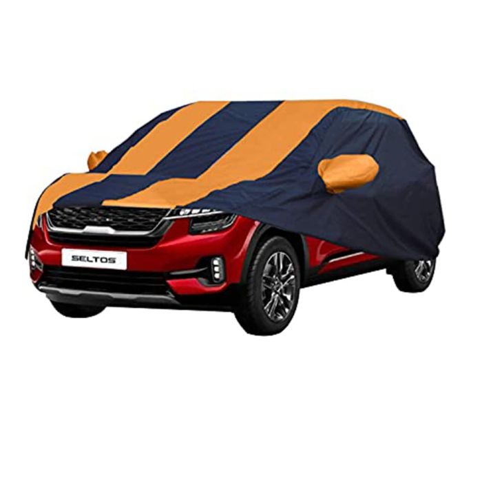 Allextreme K7011 Car Body Cover Compatible with Kia Seltos Custom Fit Dustproof UV Heat Resistant Indoor Outdoor Body Protection (Navy Blue & Orange)