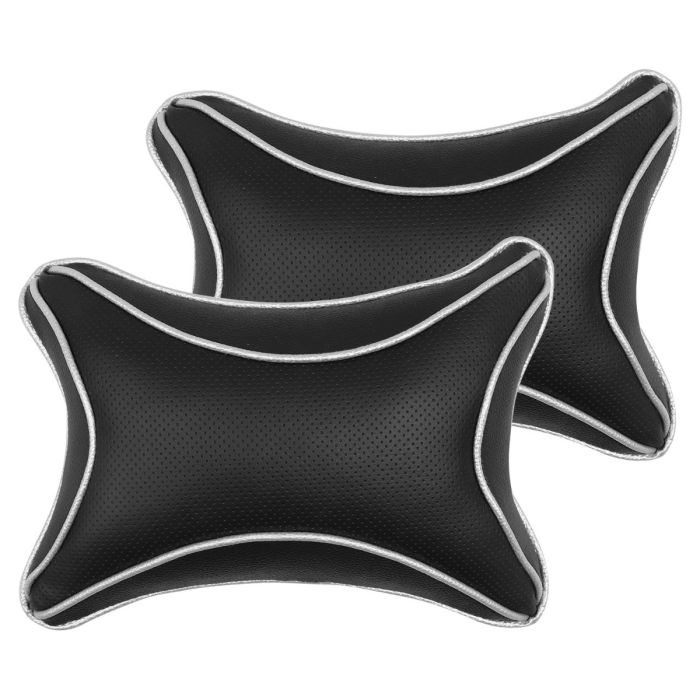 Allextreme EXNP008 PU Leather Car Neck Rest Pillows Headrest Cushions Set for all Cars Travel Seat (2 PCS) (Model 6, Black & White)
