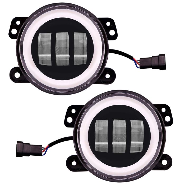 Allextreme EXT4LF2 4 Inch Full Ring Round White LED Fog Light Bumper with Hi/Low Beam Angel Eye Lamp Compatible with Wrangler (30W, 2 Pcs)