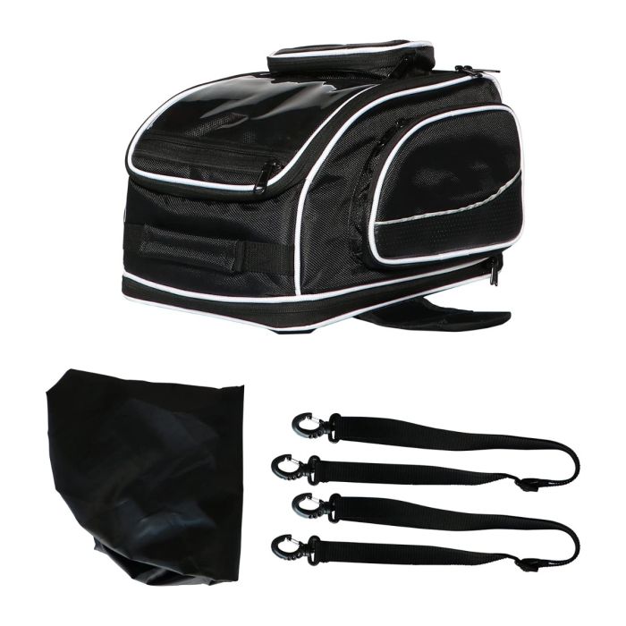 Allextreme EXFTB06 Magnetic Fuel Tank Bag with Night Reflectors & Rain Cover Multi-Pocket Storage Compartments Universal Fit Accessory for All Motorcycles Bike (Black)
