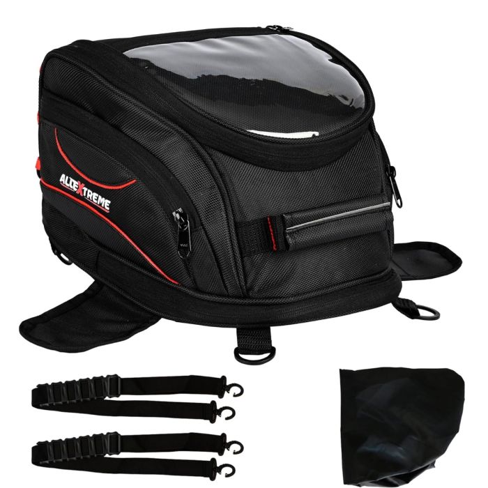 Allextreme EXFTB07 Magnetic Tank Bag for Bike Universal Fit Motorcycle Storage with Rain Cover, Strong Magnets & Multi-Pocket Design Travel Riding Gear for Daily Commute & Touring (15L, Black)