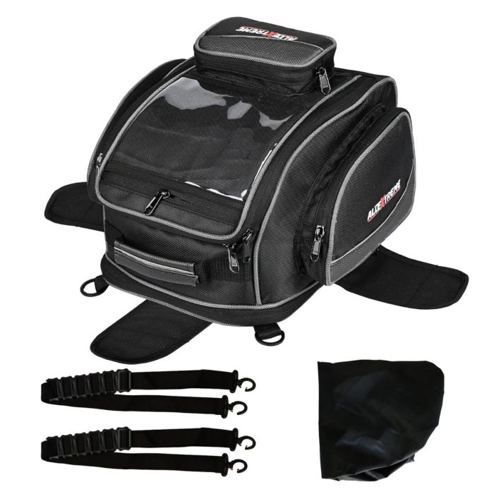 Allextreme EXFTB08 Magnetic Tank Bag for Bike Universal Fit Motorcycle Storage with Rain Cover, Strong Magnets & Multi-Compartment Design Travel Riding Gear for Touring & Long Trips (23L, Black)