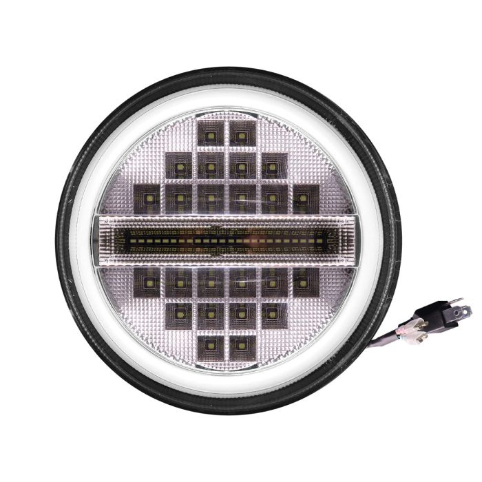 Allextreme EXHN7L1 7 Inch Round White LED Headlight with Hi/Low Beam Amber & White Angel Eye Lamp Compatible with Bullet, Harley Davidson Jeep Wrangler (75W, 1 Pc)