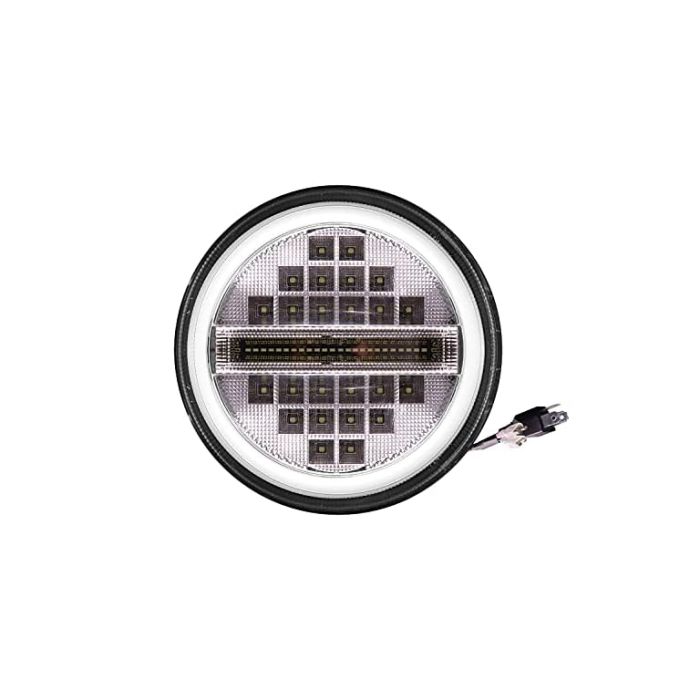 Allextreme EXHN7L1 7 Inch Round White LED Headlight with Hi/Low Beam Amber & White Angel Eye Lamp Compatible with Bullet, Harley Davidson Jeep Wrangler (75W, 1 Pc)