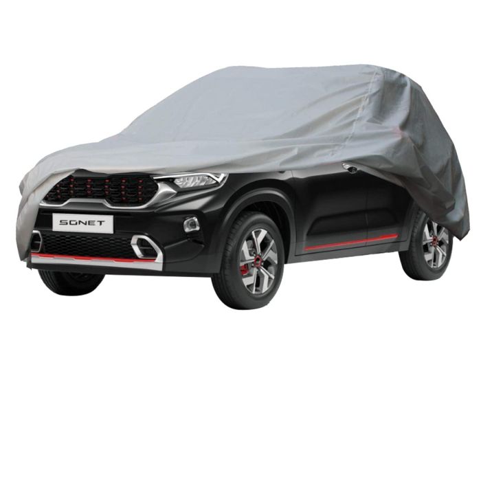 Allextreme KS7002 Car Body Cover Compatible with Kia Sonet Custom Fit Dustproof UV Heat Resistant Indoor Outdoor Body Protection (Silver without Mirror)