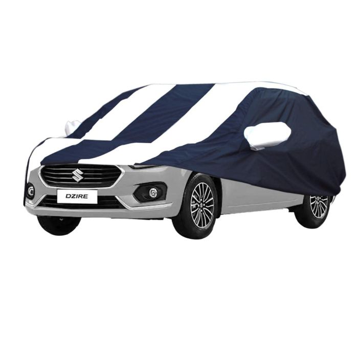 Allextreme D7015 Car Body Cover Compatible with Maruti Suzuki Dzire Custom Fit Dustproof UV Heat Resistant Indoor Outdoor Body Protection (Navy Blue & White)