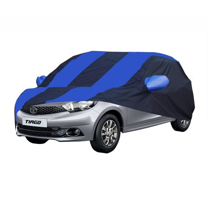 Allextreme TT7009 Car Body Cover Compatible with Tata Tiago Custom Fit Dustproof UV Heat Resistant Indoor Outdoor Body Protection (Navy Blue & Blue)