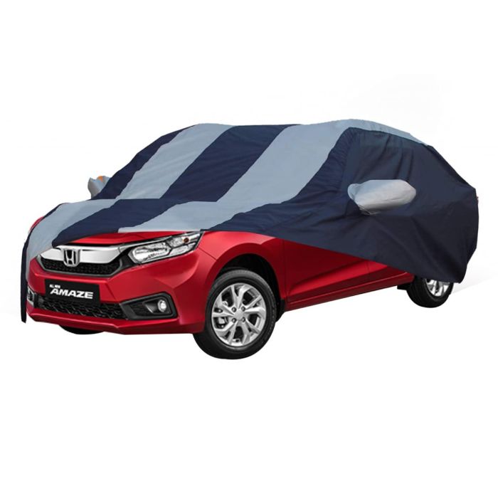 Allextreme HA7005 Car Body Cover Compatible with New Amaze, Old Amaze Custom Fit Dustproof UV Heat Resistant Indoor Outdoor Body Protection (Blue & Silver with Mirror)
