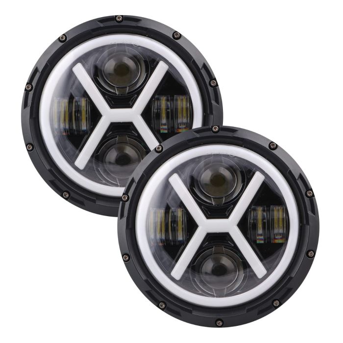 Allextreme EX7I4L2 7 Inch Led Round Headlight with Full Ring Tricolor DRL Angel Eyes & Hi/Low Beam Compatible with, Jeep & Harley Davidson (75W, 2 Pcs)
