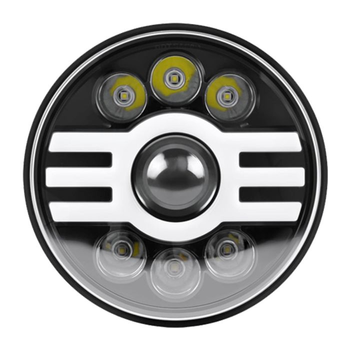 Allextreme EX07HL1 7 Inch Round White LED Headlight with Hi/Low Beam Amber & White Angel Eye Lamp Compatible with Bullet, Harley Davidson Jeep Wrangler (75W, 1 Pc)