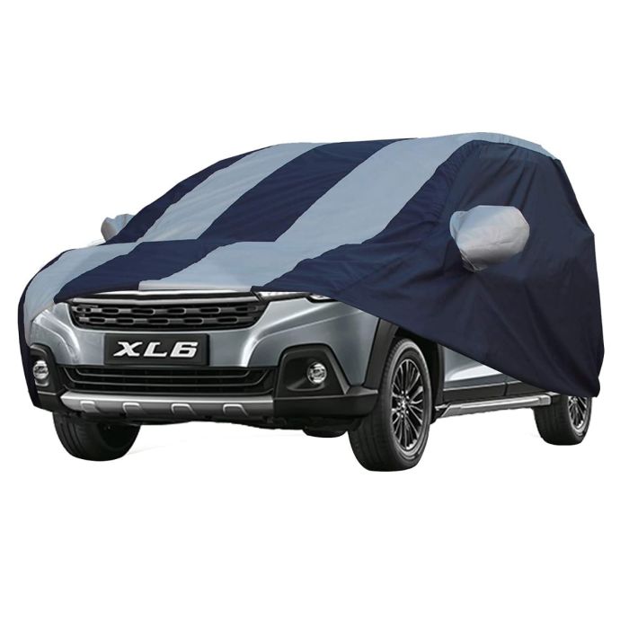 Allextreme MXL67005 Car Body Cover Compatible with Maruti Suzuki XL6 Custom Fit Dustproof UV Heat Resistant Indoor Outdoor Body Protection (Blue & Silver with Mirror)