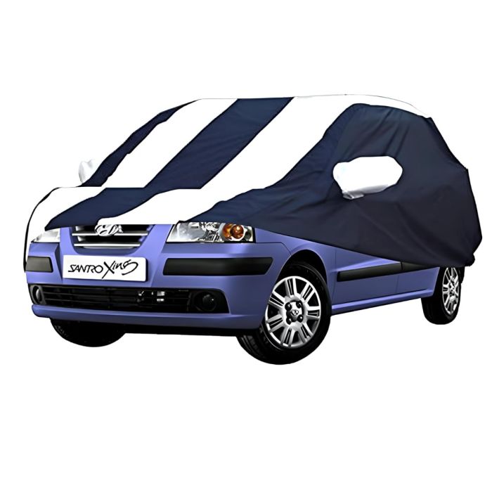 AllExtreme HX5005 Car Body Cover Compatible with Hyundai Santro Xing Custom Fit Dustproof UV Heat Resistant Indoor Outdoor Body Protection (Navy Blue & White with Mirror)