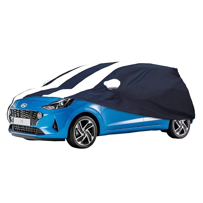 Allextreme HI5005 Car Body Cover Compatible with Hyundai Old i10 Custom Fit Dustproof UV Heat Resistant Indoor Outdoor Body Protection (Navy Blue & White with Mirror)