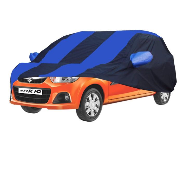 Allextreme MK5002 Car Body Cover Compatible with Maruti Suzuki Alto K10 Custom Fit Dustproof UV Heat Resistant Indoor Outdoor Body Protection (Navy Blue & Blue with Mirror)