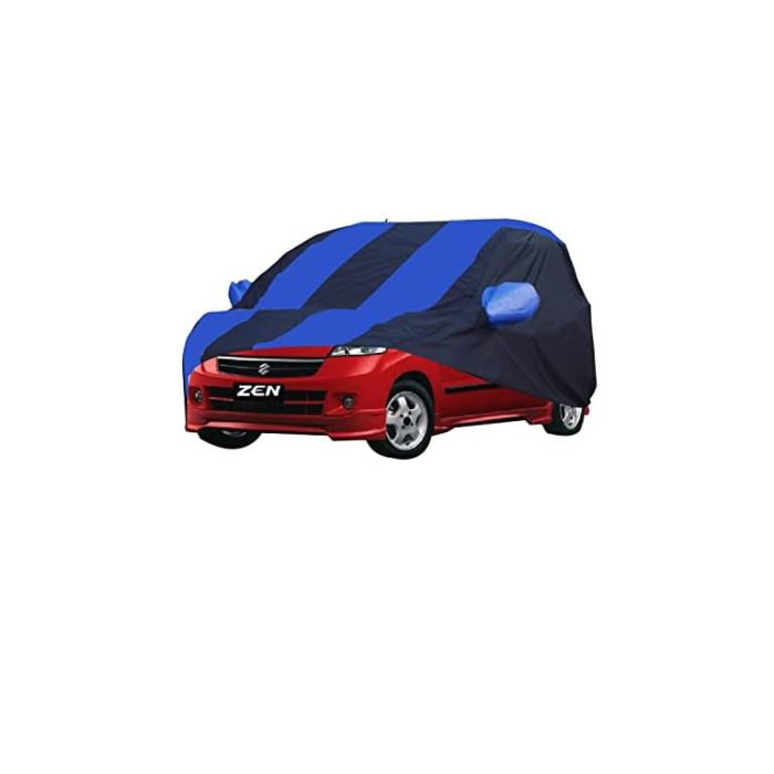 Allextreme MZ5002 Car Body Cover Compatible with Maruti Suzuki Zen Custom Fit Dustproof UV Heat Resistant Indoor Outdoor Body Protection (Navy Blue & Blue with Mirror)