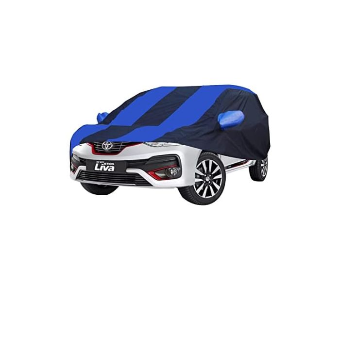 Allextreme TL5002 Car Body Cover Compatible with Toyota Etios Liva Custom Fit Dustproof UV Heat Resistant Indoor Outdoor Body Protection (Navy Blue & Blue with Mirror)