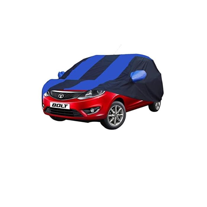 Allextreme TB5002 Car Body Cover Compatible with Tata Bolt Custom Fit Dustproof UV Heat Resistant Indoor Outdoor Body Protection (Navy Blue & Blue with Mirror)