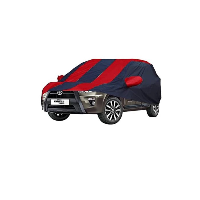 Allextreme TE5004 Car Body Cover Compatible with Toyota Etios Cross Custom Fit Dustproof UV Heat Resistant Indoor Outdoor Body Protection (Navy Blue & Red with Mirror)