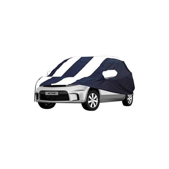 Allextreme NM5005 Car Body Cover Compatible with Nissan Micra Active Custom Fit Dustproof UV Heat Resistant Indoor Outdoor Body Protection (Navy Blue & White with Mirror)
