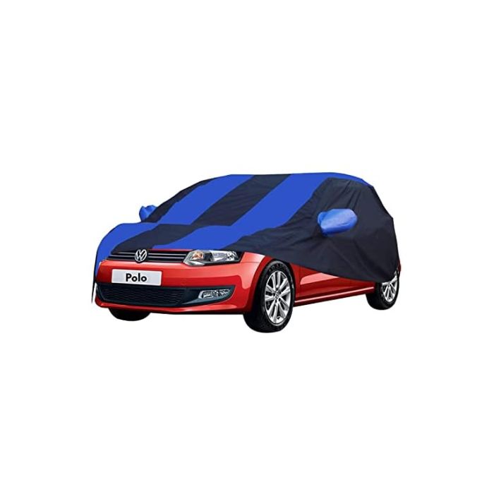 Allextreme VP5002 Car Body Cover Compatible with Volkswagen Polo Custom Fit Dustproof UV Heat Resistant Indoor Outdoor Body Protection (Navy Blue & Blue with Mirror)