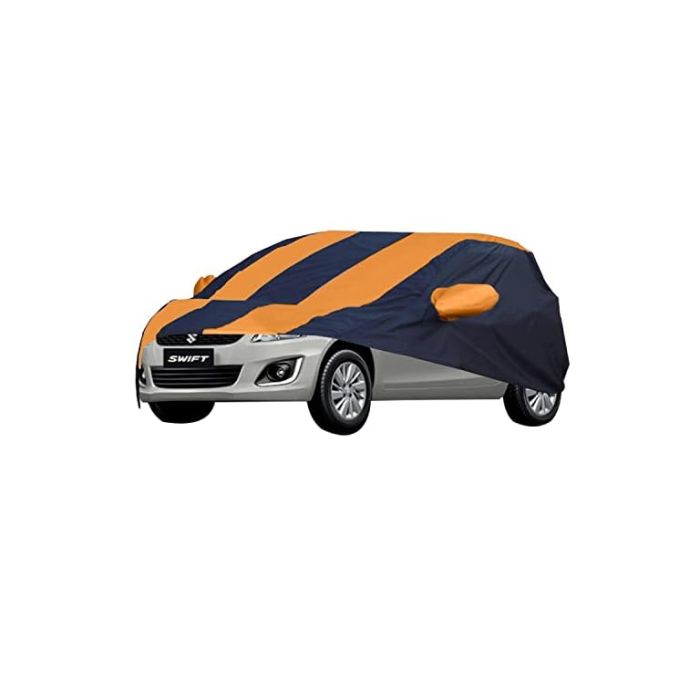 Allextreme MSU5003 Car Body Cover Compatible with Maruti Suzuki Old Swift Custom Fit Dustproof UV Heat Resistant Indoor Outdoor Body Protection (Navy Blue & Orange with Mirror)