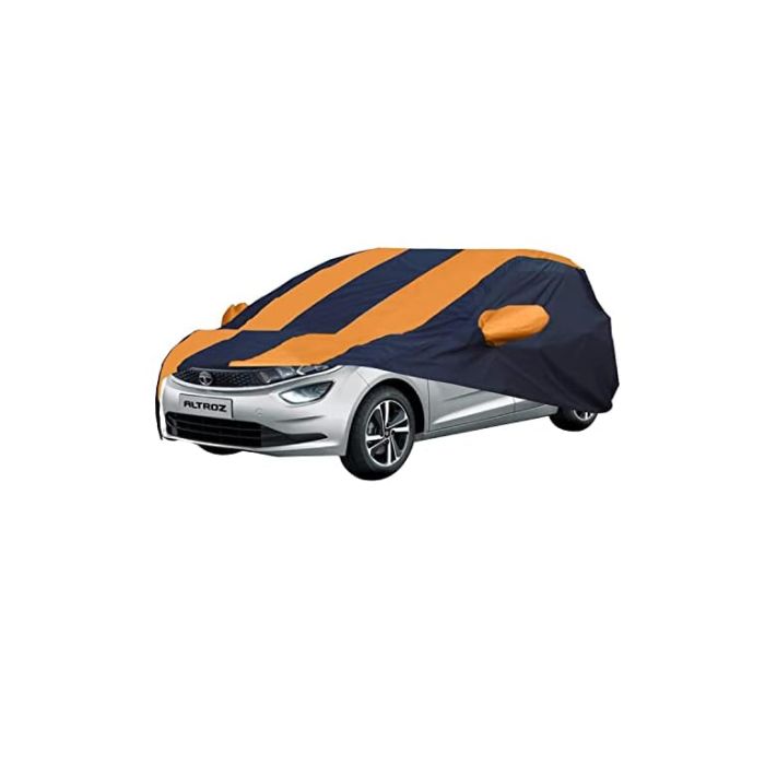 Allextreme TAU5003 Car Body Cover Compatible with Tata Altroz Custom Fit Dustproof UV Heat Resistant Indoor Outdoor Body Protection (Navy Blue & Orange with Mirror)