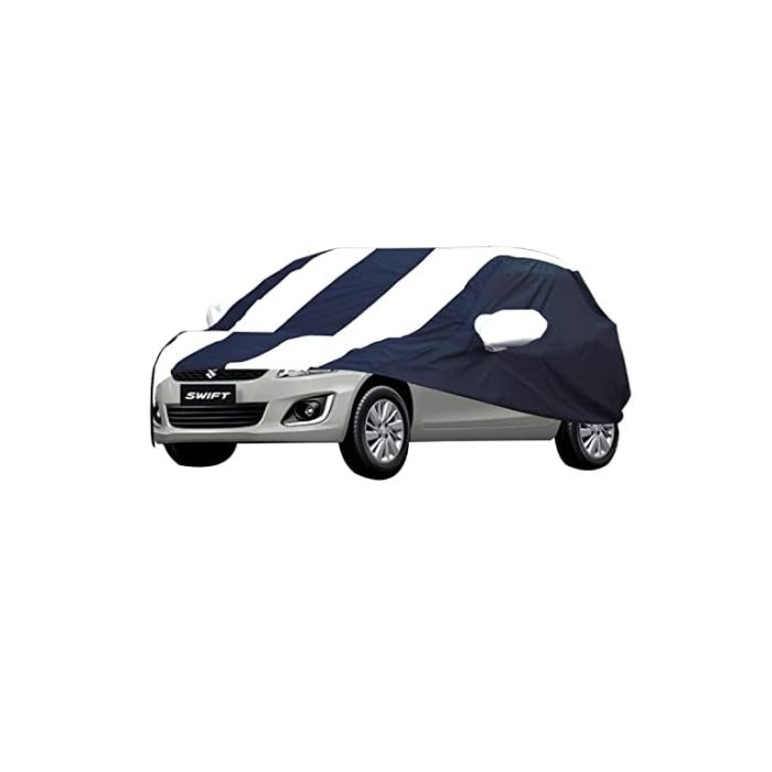Allextreme MSU5005 Car Body Cover Compatible with Maruti Suzuki Old Swift Custom Fit Dustproof UV Heat Resistant Indoor Outdoor Body Protection (Navy Blue & White with Mirror)