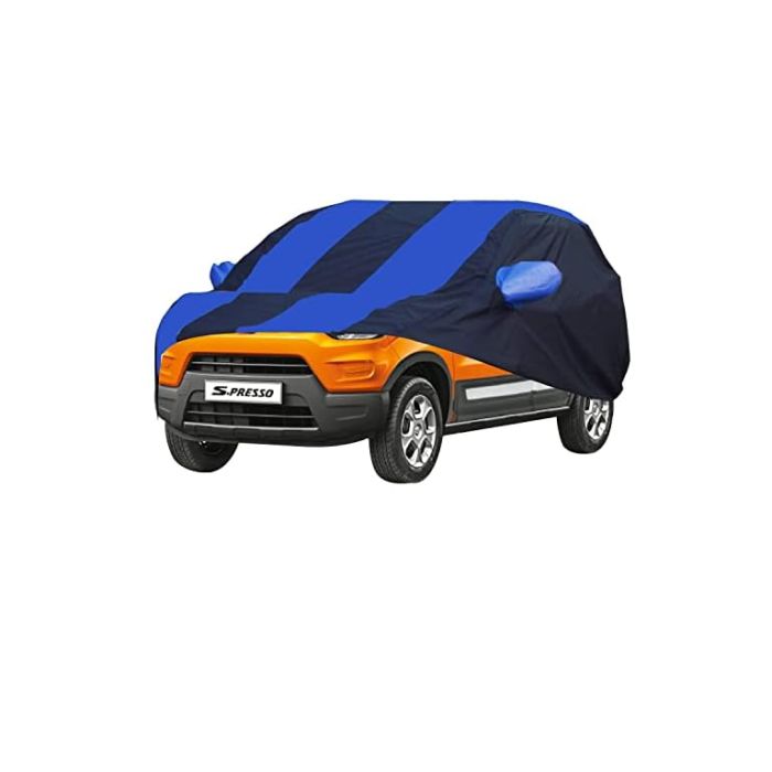 Allextreme MPU5002 Car Body Cover Compatible with Maruti Suzuki S-Presso Custom Fit Dustproof UV Heat Resistant Indoor Outdoor Body Protection (Navy Blue & Blue with Mirror)