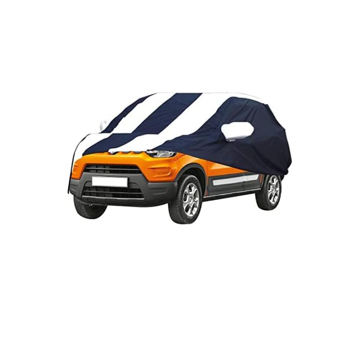 Allextreme MPU5005 Car Body Cover Compatible with Maruti Suzuki S-Presso Custom Fit Dustproof UV Heat Resistant Indoor Outdoor Body Protection (Navy Blue & White with Mirror)
