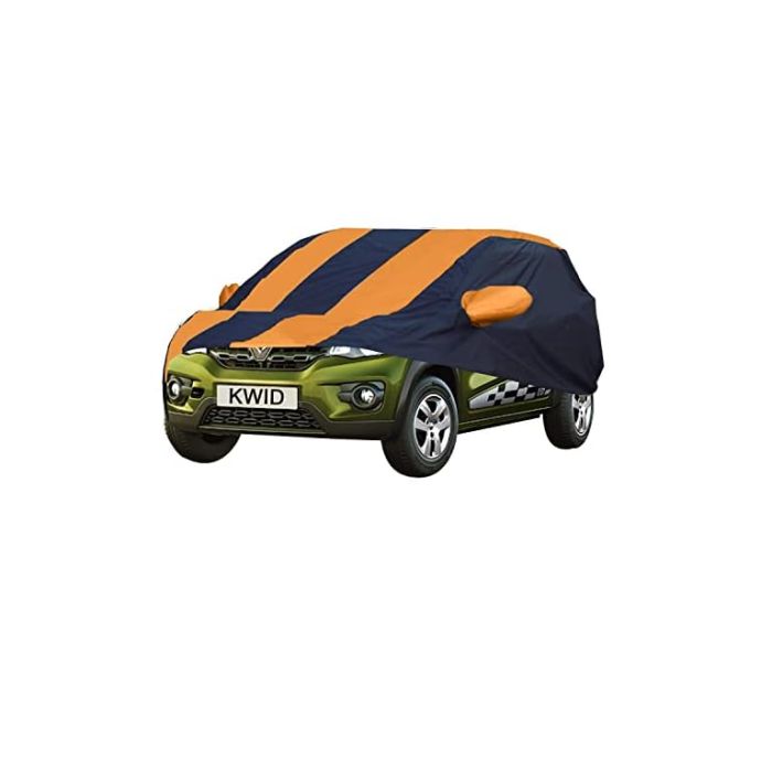 Allextreme RKU5003 Car Body Cover Compatible with Renault KWID Custom Fit Dustproof UV Heat Resistant Indoor Outdoor Body Protection (Navy Blue & Orange with Mirror)