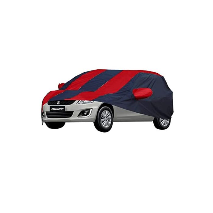 Allextreme MSU5004 Car Body Cover Compatible with Maruti Suzuki Old Swift Custom Fit Dustproof UV Heat Resistant Indoor Outdoor Body Protection (Navy Blue & Red with Mirror)