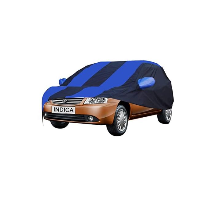 Allextreme TIU5002 Car Body Cover Compatible with Tata Indica Custom Fit Dustproof UV Heat Resistant Indoor Outdoor Body Protection (Navy Blue & Blue with Mirror)