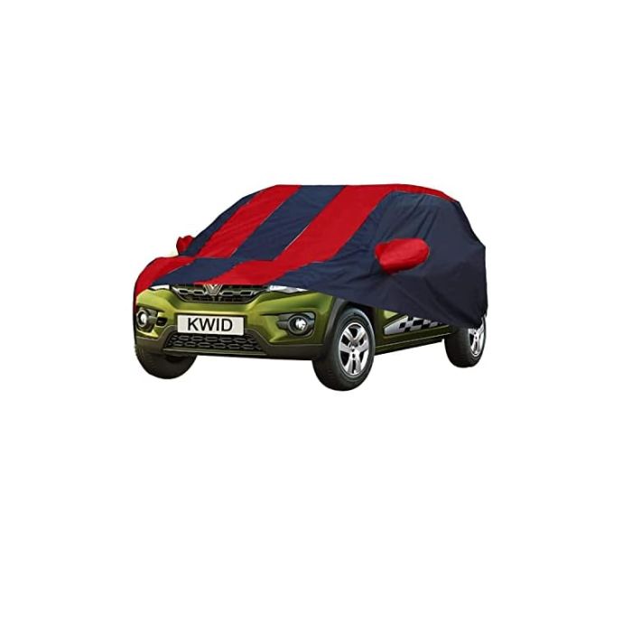 Allextreme RKU5004 Car Body Cover Compatible with Renault KWID Custom Fit Dustproof UV Heat Resistant Indoor Outdoor Body Protection (Navy Blue & Red with Mirror)