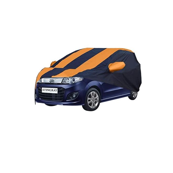 Allextreme MU5003 Car Body Cover Compatible with Maruti Suzuki Stingray Custom Fit Dustproof UV Heat Resistant Indoor Outdoor Body Protection (Navy Blue & Orange with Mirror)