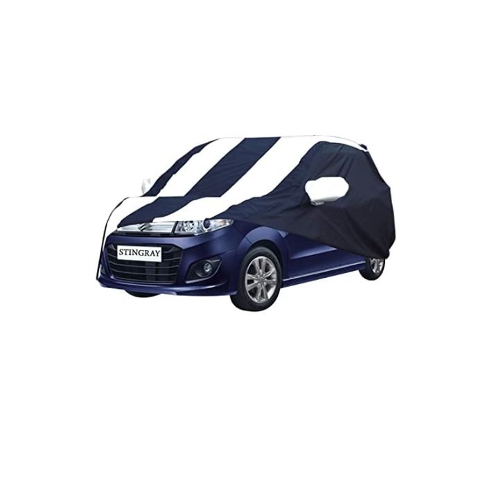 Allextreme MU5005 Car Body Cover Compatible with Maruti Suzuki Stingray Custom Fit Dustproof UV Heat Resistant Indoor Outdoor Body Protection (Navy Blue & White with Mirror)