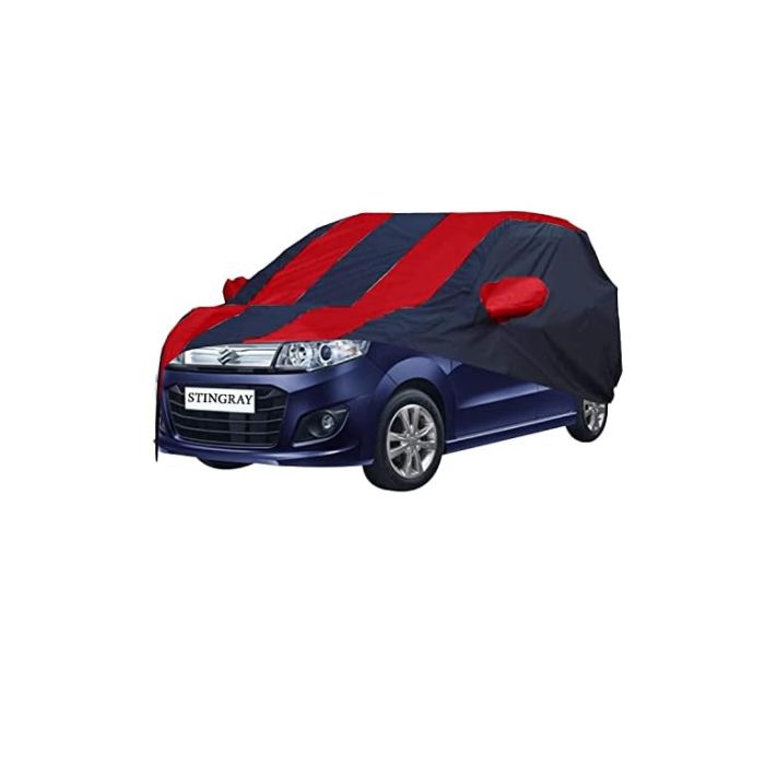 Allextreme MU5004 Car Body Cover Compatible with Maruti Suzuki Stingray Custom Fit Dustproof UV Heat Resistant Indoor Outdoor Body Protection (Navy Blue & Red with Mirror)