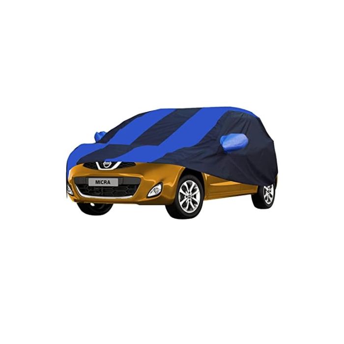 Allextreme NR5002 Car Body Cover Compatible with Nissan Micra Custom Fit Dustproof UV Heat Resistant Indoor Outdoor Body Protection (Navy Blue & Blue with Mirror)