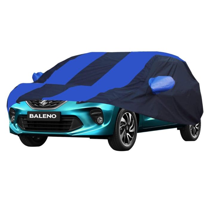 Allextreme MBV5002 Car Body Cover Compatible with Maruti Suzuki New Baleno Custom Fit Dustproof UV Heat Resistant Indoor Outdoor Body Protection (Navy Blue & Blue with Mirror)