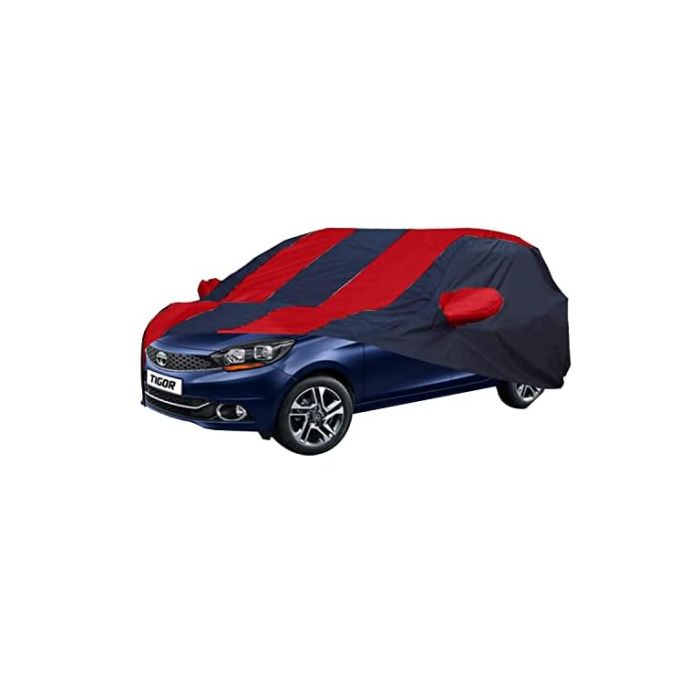 Allextreme TTK5004 Car Body Cover Compatible with Tata Tigor Custom Fit Dustproof UV Heat Resistant Indoor Outdoor Body Protection (Navy Blue & Red with Mirror)