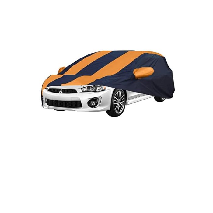 Allextreme MLK5003 Car Body Cover Compatible with Mitsubishi Lancer Custom Fit Dustproof UV Heat Resistant Indoor Outdoor Body Protection (Navy Blue & Orange with Mirror)