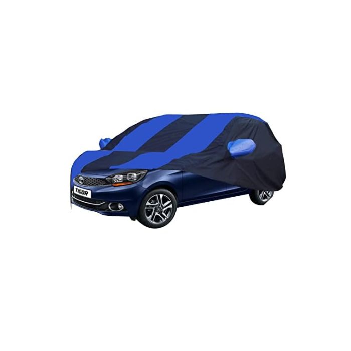 Allextreme TTK5002 Car Body Cover Compatible with Tata Tigor Custom Fit Dustproof UV Heat Resistant Indoor Outdoor Body Protection (Navy Blue & Blue with Mirror)