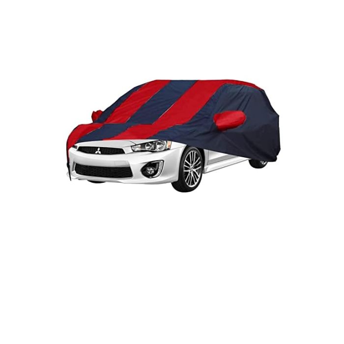 Allextreme MLK5004 Car Body Cover Compatible with Mitsubishi Lancer Custom Fit Dustproof UV Heat Resistant Indoor Outdoor Body Protection (Navy Blue & Red with Mirror)