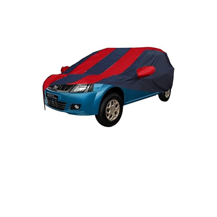 Allextreme MVK5004 Car Body Cover Compatible with Mahindra Verito Custom Fit Dustproof UV Heat Resistant Indoor Outdoor Body Protection (Navy Blue & Red with Mirror)