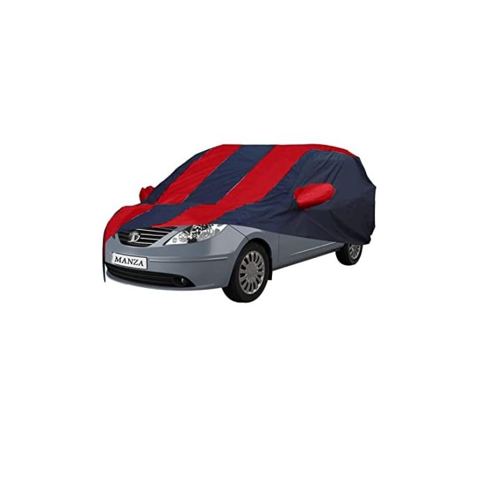 Allextreme TMK5004 Car Body Cover Compatible with Tata Manza Custom Fit Dustproof UV Heat Resistant Indoor Outdoor Body Protection (Navy Blue & Red with Mirror)