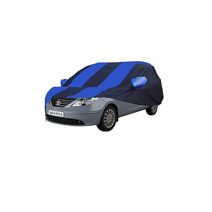 Allextreme TMK5002 Car Body Cover Compatible with Tata Manza Custom Fit Dustproof UV Heat Resistant Indoor Outdoor Body Protection (Navy Blue & Blue with Mirror)