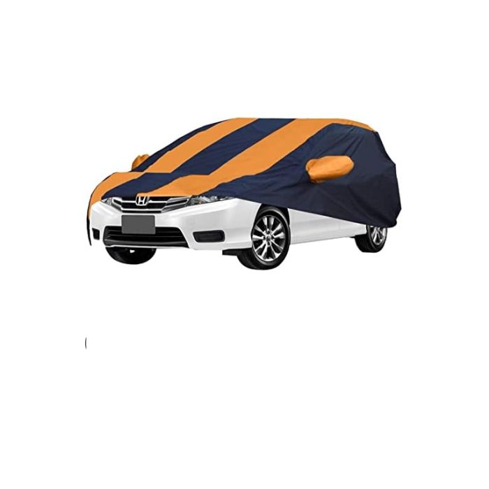 Allextreme CIK5003 Car Body Cover Compatible with City i-VTEC Custom Fit Dustproof UV Heat Resistant Indoor Outdoor Body Protection (Navy Blue & Orange with Mirror)
