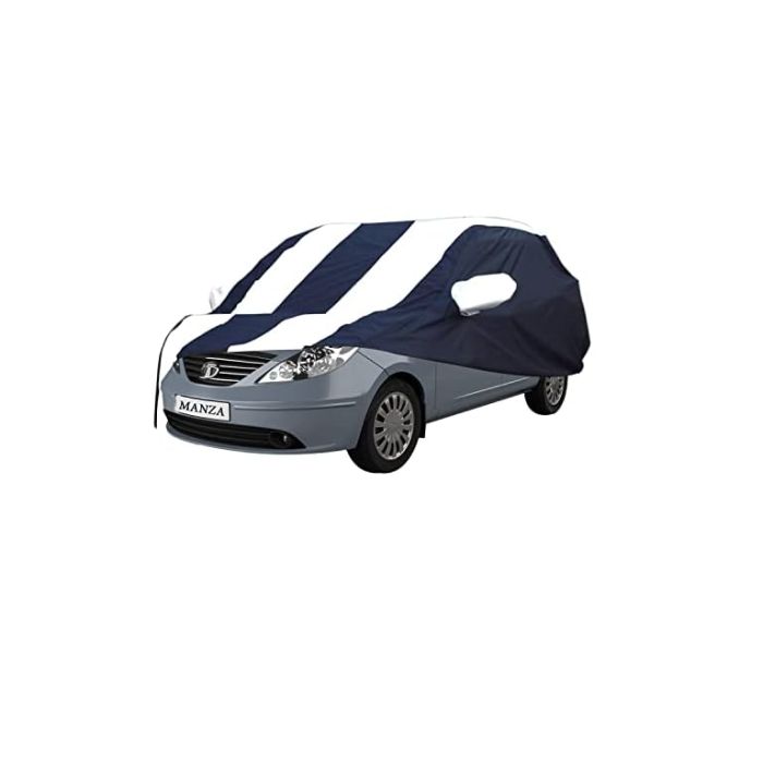 Allextreme TMK5005 Car Body Cover Compatible with Tata Manza Custom Fit Dustproof UV Heat Resistant Indoor Outdoor Body Protection (Navy Blue & White with Mirror)