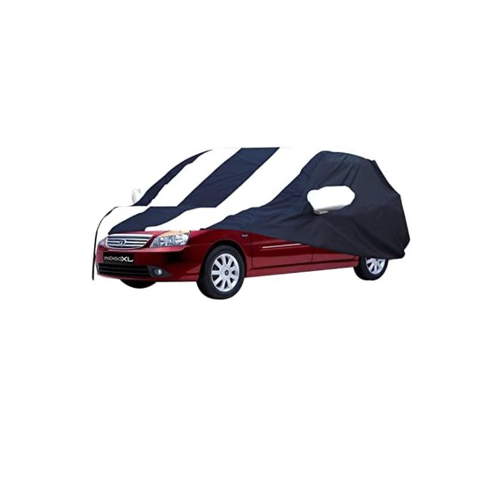 Allextreme TXS5005 Car Body Cover Compatible with Tata Indigo XL Custom Fit Dustproof UV Heat Resistant Indoor Outdoor Body Protection (Navy Blue & White with Mirror)