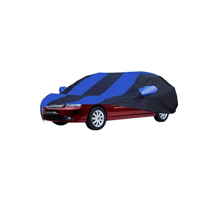 Allextreme TXS5002 Car Body Cover Compatible with Tata Indigo XL Custom Fit Dustproof UV Heat Resistant Indoor Outdoor Body Protection (Navy Blue & Blue with Mirror)